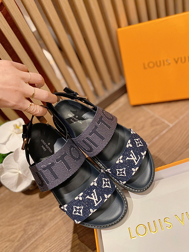 LV2022 Spring and Summer Latest Explosive denim Electric Electric Color Color Color Series thick-soled slippers 35-42_-42d9f033